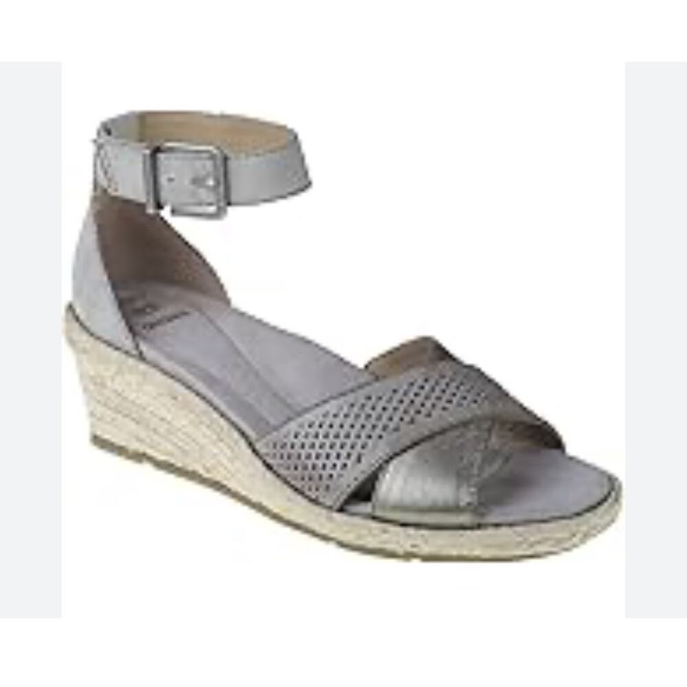 Earth Origins Gray Leather Espadrille Wedge Sandals Size 9M